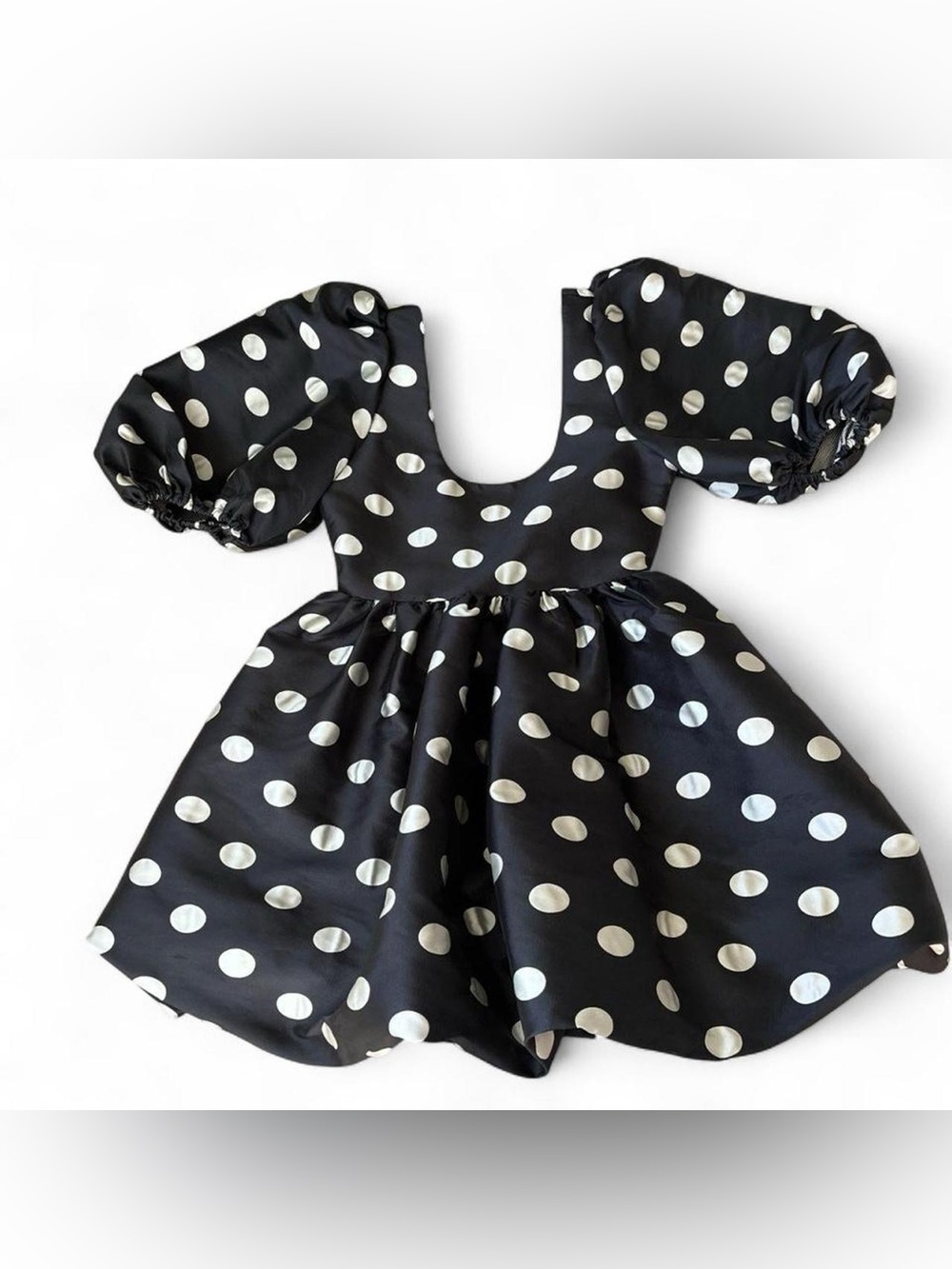 Sister Jane Dress Black White Polka Dot Puff Sleeve Bubble Hem Scoop Neck XS